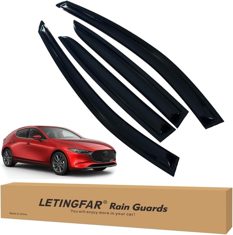 LETINGFAR حواجز المطر للنوافذ لسيارة مازدا 3 هاتشباك 2019 2020 2021 2022 2023 2024، واقيات الرياح، ظلال التهوية لسيارة مازدا 3 هاتشباك - Image 1